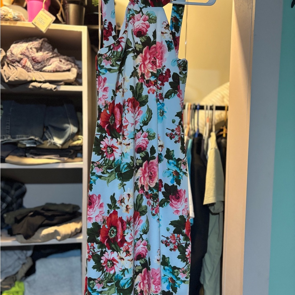 bebe Floral Dress - Red, Pink, Green on White
